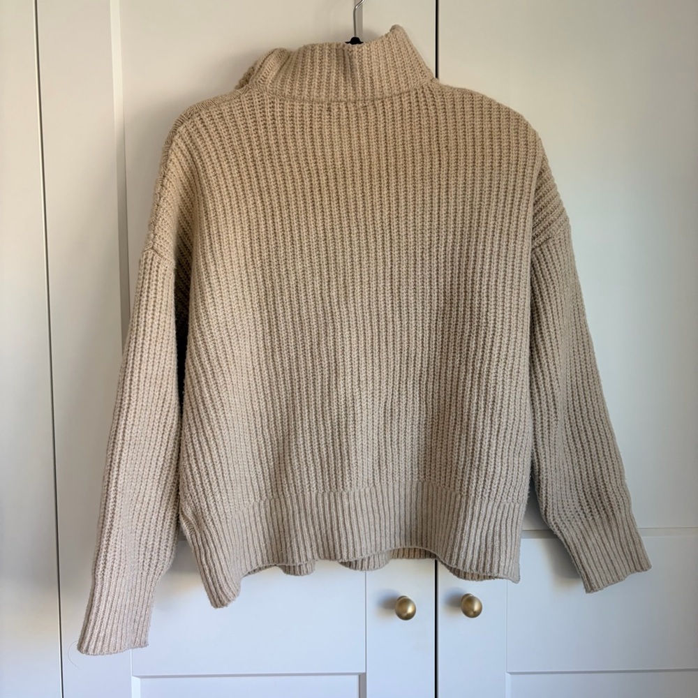 Calligraphie Beige Cable Knit 1/4 Zip Sweater | M - Picture 2 of 4